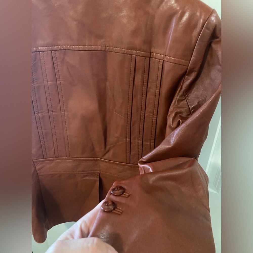 Nino Cerruti by Rue Royale Vintage Leather 1970s Mens Sports Coat Rust Jacket - Picture 10 of 10